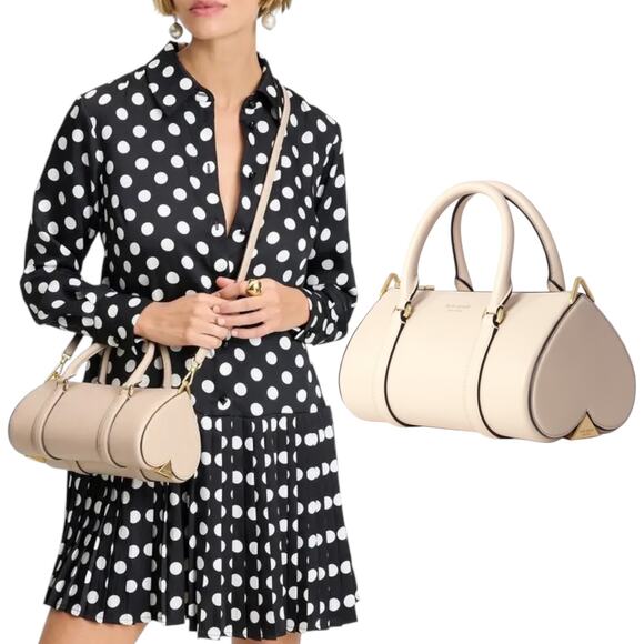 Kate Spade Spade Icon Small Barrel Leather Bag Milk Glass Cream - Picture 1 of 13